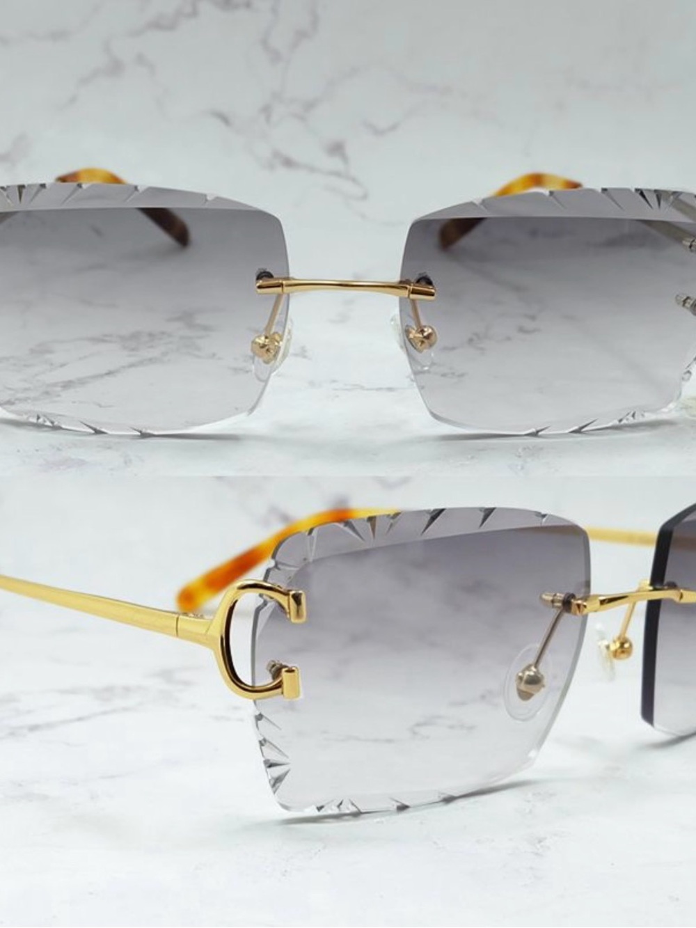 Cartier Rimless Gray Gradient Sunglasses with Gold Accents